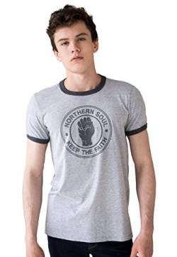 Northern Soul Ringer T-Shirt - Keep The Faith Halten Sie den Glauben - Logo Distressed Retro Mod Mods Soul 60er Jahre Vintage Stil gedruckt Top (S) von Strand Clothing