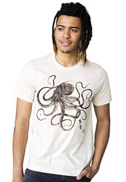 T-Shirt mit japanischer Kalligraphie im Oktopus – Traditionelle Kunst für Herren und Damen Gr. M, elfenbeinfarben von Strand Clothing