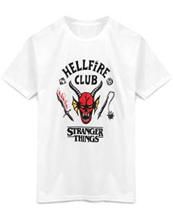 Stranger Things Hellfire Club T-Shirt für Kinder | Jungen Mädchen Hawkins Society Eddie Weiß Outfit | Merchandise zu Saison 6 von Stranger Things