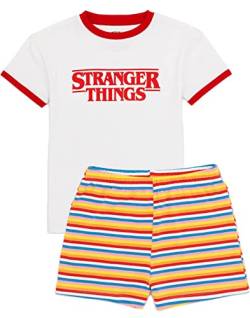 Stranger Things Kinder Kurzer Pyjama | Mädchen Max Character Outfit Gestreifte Shorts Weißes T-Shirt Pjs Set | Merchandise für Netflix-Serien von Stranger Things