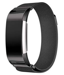 Strap-it Milanese Schwarz - Passend für Fitbit Charge 2 - Armband für Smartwatch - Ersatzarmband Edelstahl - für Damen und Herren - Zubehör passend für Fitbit Charge 2 von Strap-it