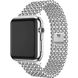 Strap-it Stahlperlenarmband Silber - Passend für Apple Watch 8 - Armband für Smartwatch - Ersatzarmband - Große: 45mm - für iWatch serie 8, SE, 7, 6, 5, 4, 3, 2, 1 von Strap-it