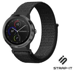 Strap-it nylon Schwarz - Passend für Garmin Vivoactive 4 - Armband für Smartwatch - Ersatzarmband von Strap-it