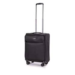 Stratic Light + Koffer Weichschale Reisekoffer Trolley Rollkoffer Handgepäck, TSA Kofferschloss, 4 Rollen, Erweiterbar (S, Schwarz) von Stratic