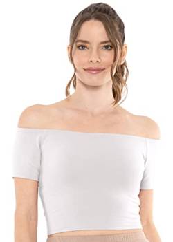 Damen und Plus Crop Top Baumwolle Schulterfrei Crop Top Kurzarm Cropped Tee, Weiss/opulenter Garten, X-Groß von Stretch Is Comfort