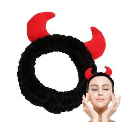 Streysisl Gesichtswasch-Haarstirnband,Teufelshörner-Stirnband | Süße Teufelshorn-weiche kosmetische Haarbänder | Weiche Kopfwickel für die Dusche, Handtuch-Haarbänder, kreatives Gesichtswaschzubehör von Streysisl