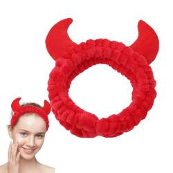 Streysisl Teufelshörner-Stirnband, Spa-Gesichts-Stirnband,Süße Teufelshorn-weiche kosmetische Haarbänder - Weiche Kopfwickel für die Dusche, Handtuch-Haarbänder, kreatives Gesichtswaschzubehör für von Streysisl