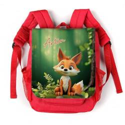 Striefchen® Roter Kinderrucksack mit entzückendem Comic Fuchs und Wunschname bedruckt von Striefchen
