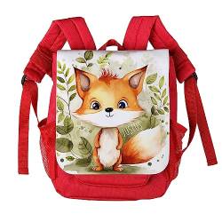 Striefchen® personalisierter Kinderrucksack mit niedlichen Tiermotiven in Aquacolor Optik Fuchs, Rot von Striefchen