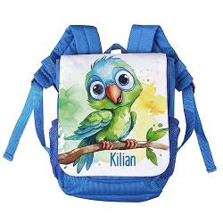 Striefchen® personalisierter Kinderrucksack mit niedlichen Tiermotiven in Aquacolor Optik Papagei, Blau von Striefchen