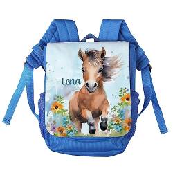 Striefchen® personalisierter Kinderrucksack mit niedlichen Tiermotiven in Aquacolor Optik Pony, Blau von Striefchen