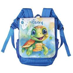 Striefchen® personalisierter Kinderrucksack mit niedlichen Tiermotiven in Aquacolor Optik Schildkröte, Blau von Striefchen