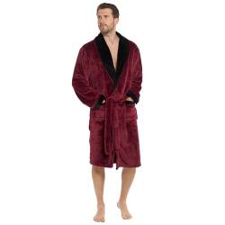 Strong Souls Luxuriöser Herren-Bademantel aus Fleece mit Satinbesatz und Kragen, burgunderfarben, XXL von Strong Souls