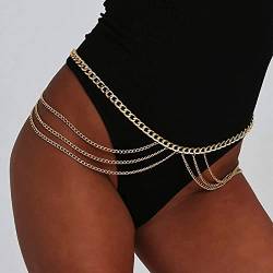 Sttiafay Körperkette mit Strasssteinen im Boho-Stil, mehrreihig, mit langer Quaste, goldfarben, sexy Bikini Beach-Harness Körperschmuck für Frauen und Mädchen von Sttiafay