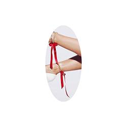 Sttiafay Kubanische Gliederkette Fußkettchen Barfuß Sandalen Rot Band Fußkettchen Strand Hochzeit Abschlussball Party Fußkette Zubehör für Frauen und Mädchen (rot) von Sttiafay