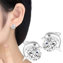 Sttiafay Silber Delphin Cz Ohrringe Niedliche Tierstecker Ohrringe Winzige Ohrringjacken Geschenke Für Frauen Und Mädchen von Sttiafay