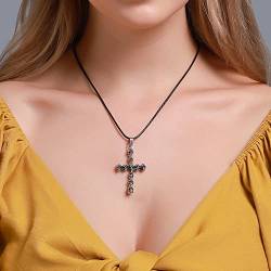 Sttiafay Silber Kreuz Halskette für Damen und Herren Vintage Trend Totenkopf Gewachste Seil Halskette Gothic Halloween Zubehör von Sttiafay