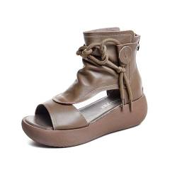 Sttiyaf Damen High Top Leder Sandalen Open Toe Boot Sandalen für Frauen, kakigrün, 40.5 EU von Sttiyaf