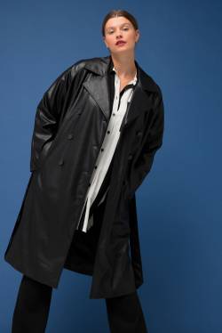 Große Größen Fakeleder-Trenchcoat, Damen, schwarz, Größe: 58/60, Polyester/Synthetische Fasern, Studio Untold von Studio Untold