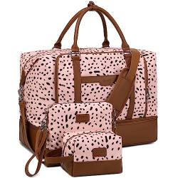 Weekender Bags for Women with Toiletry Bags Large Overnight Bags Travel Duffel Bag Carry On Shoulder Weekend Tote with Shoe Compartment and Wet Pocket for Girls Airplane Traveling, Gym, Pink-a von Stuery