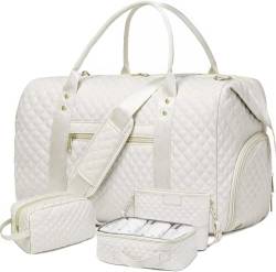 Weekender Bags für Damen, Reisetasche für Reisen, 45 l Nylon, Wochenendtasche mit Schuhfach und Kulturbeutel, Handgepäcktasche, Sporttasche, für Sport, Krankenhaus, Reisen, Weiss/opulenter Garten, von Stuery