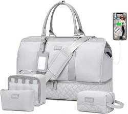 Weekender Bags für Damen, große Reisetasche mit Schuhfach und Kulturbeutel, Handgepäcktasche, 4-teiliges Set, GRAU, modern/enganliegend von Stuery