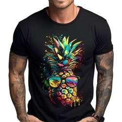 Stuff-Box Herren Rundhals Kurzarm Baumwoll Print T Shirt schwarz Cool Ananas F-0046 (DE/NL/SE/PL, Alphanumerisch, 3XL, Regular, Regular, schwarz) von Stuff-Box