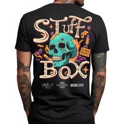 Stuff-Box Herren Rundhals Kurzarm T-Shirt Skull Slurp schwarz 1060 (DE/NL/SE/PL, Alphanumerisch, 4XL, Regular, Regular, Schwarz) von Stuff-Box