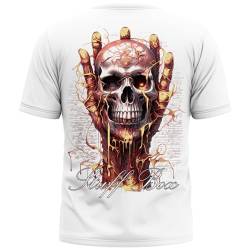 Stuff-Box Herren Rundhals Kurzarm T Shirt weiß Skull Hand STB-1107 (DE/NL/SE/PL, Alphanumerisch, XXL, Regular, Regular, Weiß) von Stuff-Box