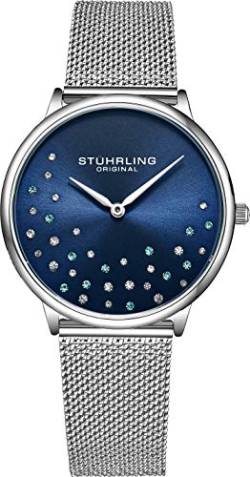 Stuhrling Original Damenuhr Krystal Analog Watch Dial, Edelstahlgewebe Armband 3928 Uhren für Damen Kollektion (Blue) von Stuhrling