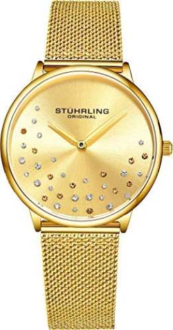 Stuhrling Original Damenuhr Krystal Analog Watch Dial, Edelstahlgewebe Armband 3928 Uhren für Damen Kollektion (Gold) von Stuhrling