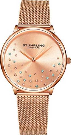Stuhrling Original Damenuhr Krystal Analog Watch Dial, Edelstahlgewebe Armband 3928 Uhren für Damen Kollektion (Rose Gold) von Stuhrling