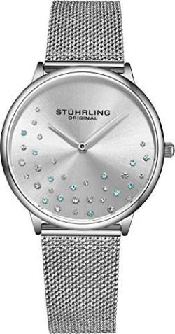 Stuhrling Original Damenuhr Krystal Analog Watch Dial, Edelstahlgewebe Armband 3928 Uhren für Damen Kollektion (Silver) von Stuhrling