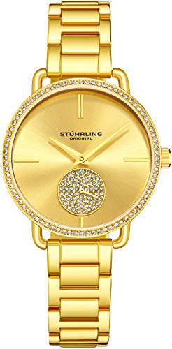 Stuhrling Original Damenuhr Krystal Diamond Analog Zifferblatt und Lünette, Edelstahlarmband 3909 Uhren für Damen Kollektion (Gold) von Stuhrling