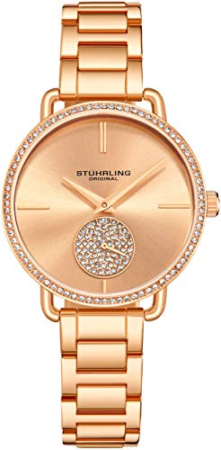 Stuhrling Original Damenuhr Krystal Diamond Analog Zifferblatt und Lünette, Edelstahlarmband 3909 Uhren für Damen Kollektion (Rose Gold) von Stuhrling