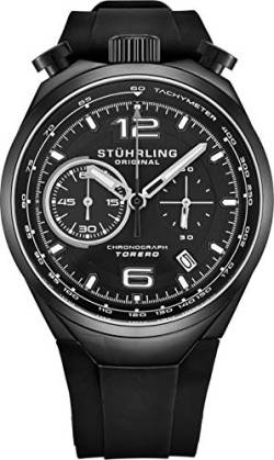 Stuhrling Original Herren Quarz Bullhead Chronograph Uhr - Edelstahlgehäuse und Kautschukband - Analoges Zifferblatt mit Datum Torero Herrenuhren Kollektion (Black) von Stuhrling