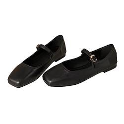 Stunner Mary Jane Ballerinas mit quadratischem Zehenbereich, bequeme Knöchelriemen, flache Schuhe, legere Schlupfschuhe, Schwarz, B Schwarz, 42.5 EU von Stunner