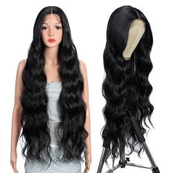 Style Icon Perücke Lace Front Wigs 36 Inches Super Long Curly Wigs Body Wavy Synthetic Wig 5 inches Middle Part Wig with Baby Hair 150% Density (36 Inch, 1B) von Style Icon