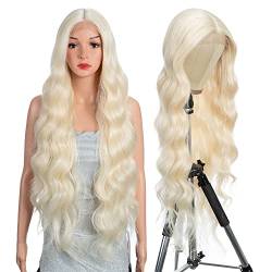 Style Icon Perücke Lace Front Wigs 36 Inches Super Long Curly Wigs Body Wavy Synthetic Wig 5 inches Middle Part Wig with Baby Hair 150% Density (36 Inch, 613) von Style Icon