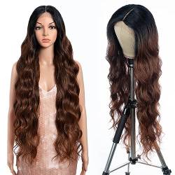Style Icon Perücke Lace Front Wigs 36 Inches Super Long Curly Wigs Body Wavy Synthetic Wig 5 inches Middle Part Wig with Baby Hair 150% Density (36 Inch, TAT1B/33D/130E) von Style Icon