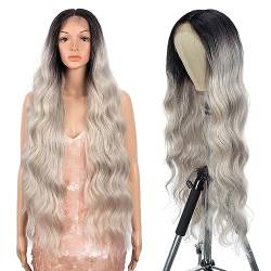 Style Icon Perücke Lace Front Wigs 36 Inches Super Long Curly Wigs Body Wavy Synthetic Wig 5 inches Middle Part Wig with Baby Hair 150% Density (36 Inch, TTHL4/56F/56D) von Style Icon