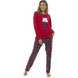 Damen-Thermo-Pyjama-Set aus Fleece für den Winter, Loungewear, Damen-Nachtwäsche, warm, S-XL Gr. Medium, Roter Eisbär "Cosy Bear" von Style It Up