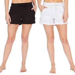 Style It Up Damen Leinen Shorts Hot Pants Sommer Freizeit Urlaub Strand Chino Cargo Gr. 42, Schwarz/Weiß - 2 Paar von Style It Up