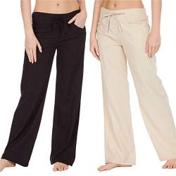 Style It Up Damen-Leinenhose, Sommer, Freizeit, Urlaub, Strand, Chino Khaki Gr. 46, Schwarz/Beige - 2 Paar von Style It Up