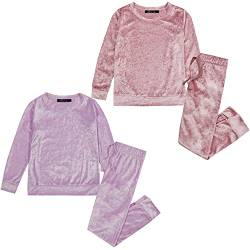 Style It Up Schlafanzug für Mädchen und Kinder, Knautschsamt, Trainingsanzug, Velours, weich, Loungewear, Schlafnachtwäsche Gr. 13 Jahre, 2 Stück (Pink + Lila) von Style It Up