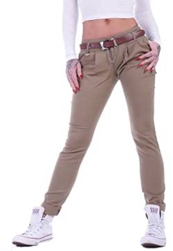 Chino Hose Damen Stoffhose Hüfthose Chinos Business Hosen Stretch Sexy Hüfthosen Straight Leg Gerader Schnitt Beige M 38 von Style-Station