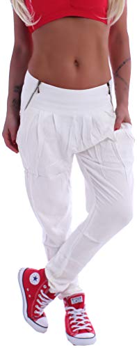 Damen Chino Boyfriend Hüfthose Hose Stoffhose Sommerhose Baggy Harem Chinos (Deutsche L Etikett XL, Weiß) gr größe size haremshose-n stoff-hosen baggyhose-n sommer locker lässig relax boyfriendhose von Style-Station