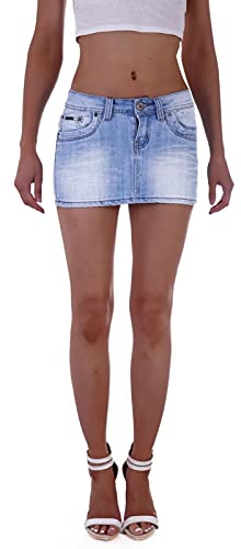 Damen Jeans Minirock Rock Blau Tiefsitzend Jeansrock blau-er Mini-Röcke Jeansröcke kurz-er Damen-Röcke Jean-Mini Damenrock Low Waist Rise Denim eng-er gr größe Size Hellblau-er S 36 von Style-Station