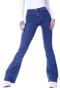 Damen Jeans Schlagjeans High Waist Hochschnitt Bootcut Hoher hohe taillie Hoch-Bund Stretch-Jeans Stretch-Hose-n Schlag-Hose-n Damen-Hose-n Damenjeans-Hose-n Flare-d Gr Größe Wide Leg Blau-e L 40 von Style-Station