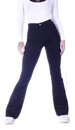 Damen Jeans Schlagjeans High Waist Hochschnitt Bootcut Hoher hohe taillie Hoch-Bund Stretch-Jeans Stretch-Hose-n Schlag-Hose-n Damen-Hose-n Damenjeans-Hose-n Flare-d Gr Größe Wide Leg Schwarz-e XL 42 von Style-Station